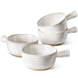 LE TAUCI Soup Bowls with Handles, 20 oz French Onion Soup Crocks, Soup Bowl Oven Safe for Chili, Beef Stew, Ceramic Bowl Set - 5.5 Inch, Set of 4, Arctic White