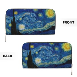 The Starry Night Wallet for Men Women Elegant Long Clutch Zip Around Travel Leather Coin Purse Large Capacity Credit Card Holder Handbag