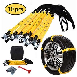 PrettyQueen 10 Pcs Snow Tire Chains for Car, Adjustable Snow Cable Chains Universal Fit for Most Car/Jeep/Truck/SUV, Width 185-295mm/7.2-11.6 inches
