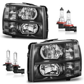 Vizotae Headlights W/Bulbs for 2007-2013 Chevy Silverado 1500, for 2007-2014 Silverado 2500HD 3500 Headlamp Replacement Driver & Passenger Side