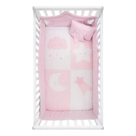 Chiqui Mundo Edredon Para cuna Cama Cuna Corral Baby Moon Lunas Estrellas Nube rosa para colchon de 80 x 140 set con 6 piezas