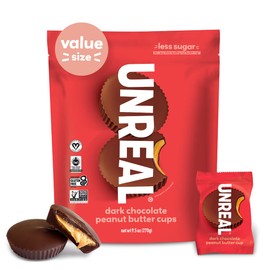 UNREAL Dark Chocolate Peanut Butter Cups (Value Size Bag) | Vegan, 5g Sugar | Gluten Free, Fair Trade, Non-GMO | 9.5oz