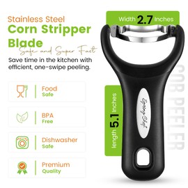 Spring Chef Stainless Steel Corn Peeler – Corn on the Cob Stripper Tool – Durable & Efficient Kernel Remover Tool – Easy to Use Kernel Cutter - Dishwasher Safe Kitchen Gadget - Set of 2 - Black