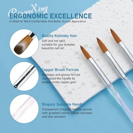 3PCS Acrylic Nail Brush Set, Size 8/10/12 Professional Nail Brushes for Acrylic Application Acrylic Powder Brush for Nail Art DIY Home Salon Nail Manicure Tool