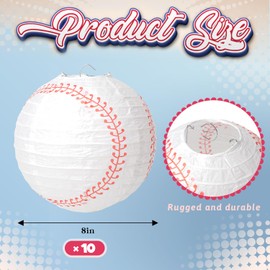 10PCS White Baseball Paper Lanterns Decorations, 8'' Ceiling Hanging Lanterns for Baseball Themed Birthday Party, Classroom, Sport Party.