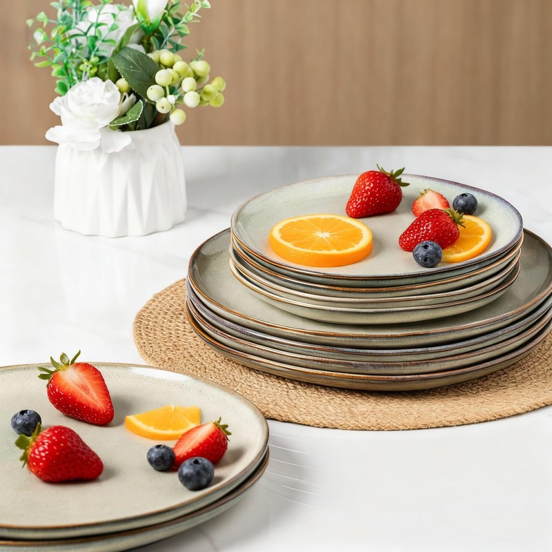 AmorArc Ceramic Dinnerware Sets,Handmade Reactive Glaze Stoneware Plates and Bowls