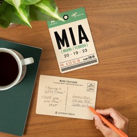 Miami, Florida, MIA, Luggage Tag (4x6 Birch Wood Postcards, 2-Pack Stationary, Rustic Home Wall Decor)