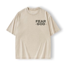 Graphic Tees Summer Women Men Cotton Novelty Oversized Crew Fear God in Bible Christian Washed T-Shirt Beige