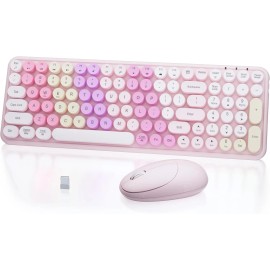 NEOBELLA Rainbow Colorful Keyboard & Mouse Combo Wireless Gradient Color Retro