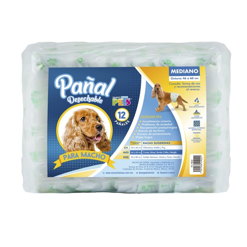 Fancy Pets Pañal para Perro Macho Tamaño Mediano con 12