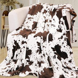 Cow Print Throw Blanket 50x60 Inches Soft Cozy Fleece Western Farmhouse Cowhide Throw Blanket Cow Gift for Adult Kids Women Couch Bed Sofa Bedroom Decor
