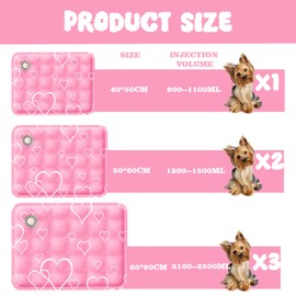 AHYDFSR Cooling Mat for Dogs, Water Injection, Cooling Blanket for Dogs, Waterproof and Scratch-Resistant, Use Self-Cooling with Non-Toxic Gel, Pink Heart, 60 x 90 cm, XL