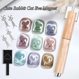 HYWWPFLAY Cat Eye Nail Magnet Tool - 4 PCS Rabbit, Bear Guide, 4 PCS Y-Shaped Guide for Heart Nail Art Design, 2 PCS Multifunctional Magnet for Nails, 20 PCS Magnetic Beads for Cat Eye Gel Nail Polish