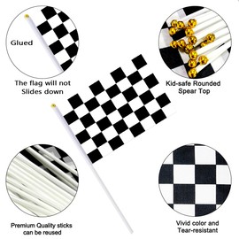50 Pcs Small Checkered Flags Black and White Racing Flag, 5x8 Inch Handheld Flag with Child Safety Spear Top Great Children's Birthday Gift and Party Decorations Car Racing Decorations