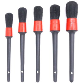 Swpeet 5 Pcs Premium Natural Boar Hair Detail Brush Set, Automotive Detailing Brushes for Cleaning Wheels/Engine/Interior/Emblems/Interior/Exterior/Air Vents