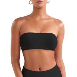 VOYJOY Impact Backless Bandeau Bra Workout Gym Sports Bra Cute Strapless Fitted Bandeau, Black, X-Large