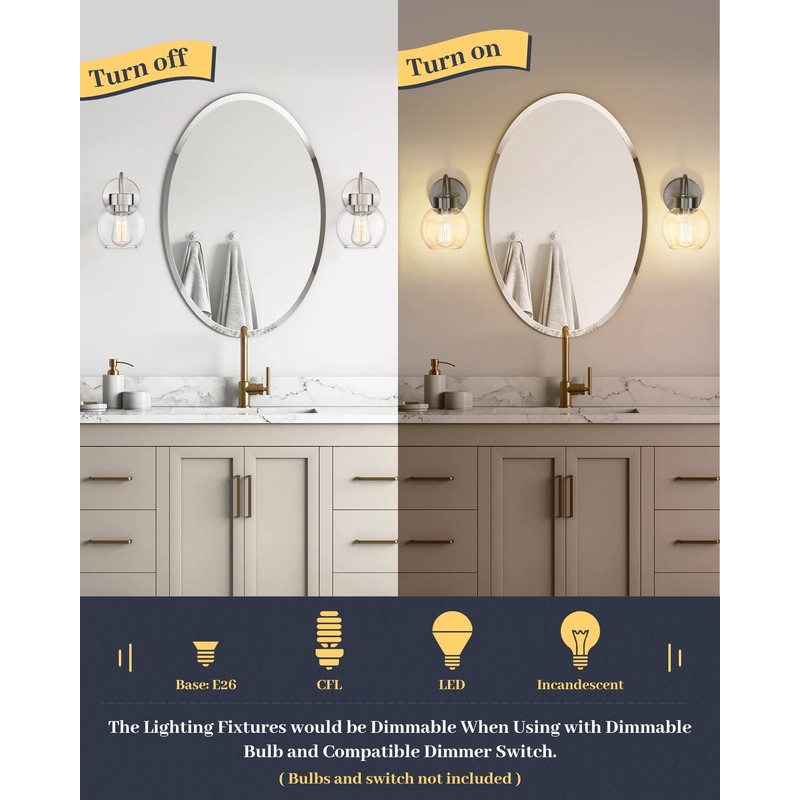 EAPUDUN Bathroom Light Fixtures Over Mirror, 1-Light Brushed Nickel Wall