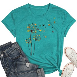 Cat Shirts for Women Flower Tee Shirts Dandelion T-Shirt Vintage Floral Tee Tops Women Graphic Tees