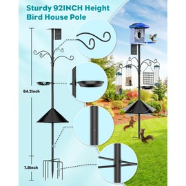Bird Feeder Pole 92 Inch, Bird Squirrel Proof Baffle Heavy Duty Stand Feeding Station for Outside Backyard Garden Wild Birds Watching