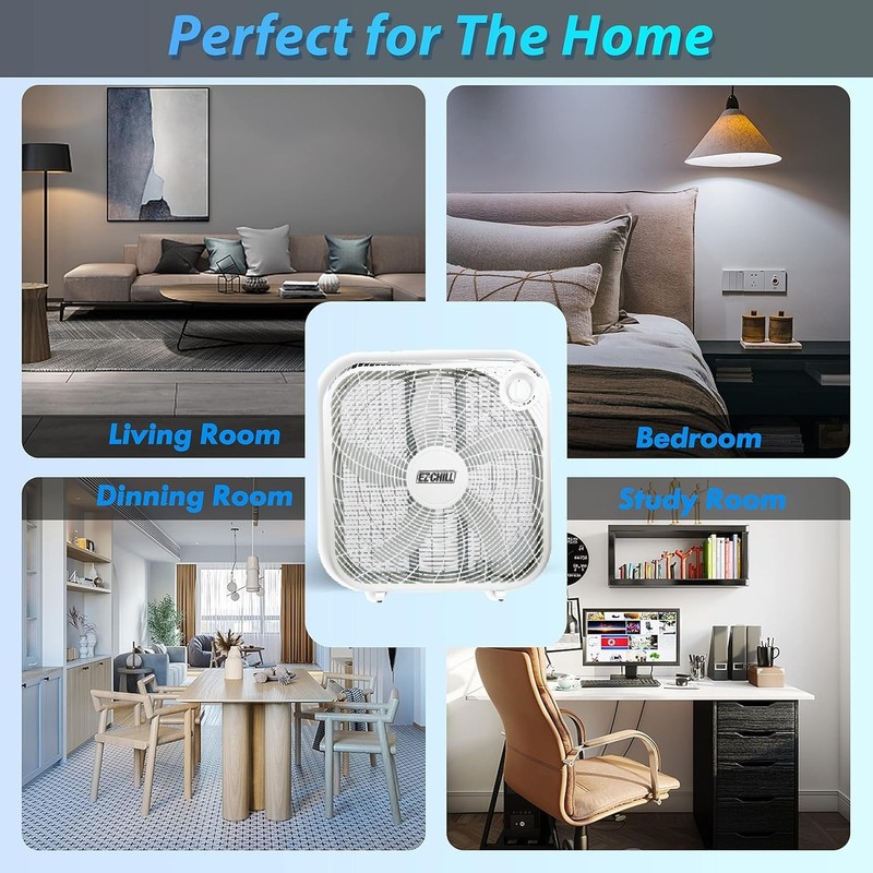 EZ-CHILL 20" Box Fan, 3 Speed Ful Force Air Circulation,