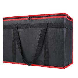 Bodaon Insulated Food Delivery Bag, XX-Large Reusable Grocery Shopping Bags, Picnic Cooler Bag Secure Top Cold, Black with Red Edge, 2-Pack