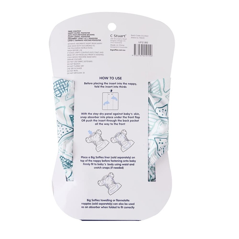 Big Softies Reusable Nappy with Insert Absorber, Geo Triangle