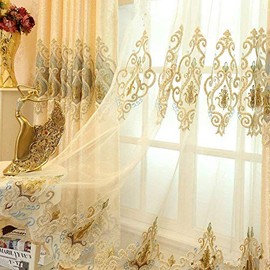 Amidoudou Set of 2 Luxury Curtains European Gold Curtains Window Curtains for Living Room (Tulle Curtains, 230 x 140 cm)