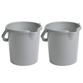 (Set of 2)- High Grade 10L Litre Silver Plastic Bucket With Spout Easy-Grip Handle & Litre Scale Multipurpose Water Bucket Storage Bucket Beach Bucket For Cleaning Gardening Kitchen Food Storage
