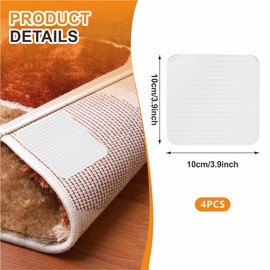 4 Pcs Rug Pads Grippers Rug Tape, Non Slip, Curling and Wrinkling Grippers for Rug, Reusable Rug Gripper Pads for Area Rugs, Vacuum Technology New Material Carpet Pad Gripper for Home, Kitchen Floors