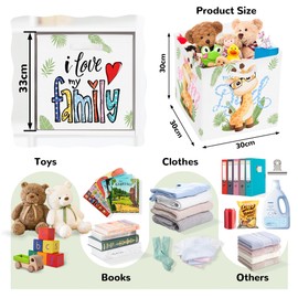 Clastyle Pack of 3 Cute Animals Children's Storage Box Leaves Fabric Boys Girls Storage Basket with Handles Toy Storage Cube Organiser for Books Clothes Giraffe 30 x 30 x 30 cm