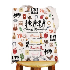 JNIAP Line Dance Tote Bag - Country Music Dancing Gifts for Dancers and Lovers - Always Dance Grocery Bags, Large