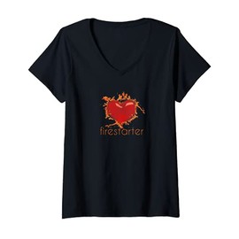 Womens Funny Love T Shirt Firestarter Heart On Fire I Love You Gift V-Neck T-Shirt