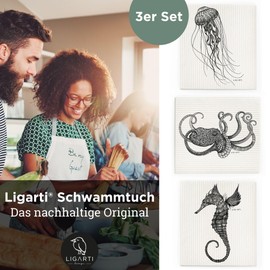 Ligarti Sponge Cloths Made of Wood (100% Eco & Washable) Set of 3 Dishcloths Sustainably Compostable I All-Purpose Cloths for the Household Made in Germany I Dish Cloths Compostable