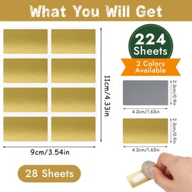224 Pieces Scratch Cards Make Yourself, 28 Sheets Scratch Stickers, 42 x 23 mm Scratch Labels, Rectangle Surprises Scratch Stickers for Game, DIY, Travel Voucher, Gifts - Gold and Silver