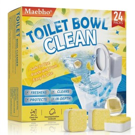 Maebho Toilet Bowl Cleaner Tablets – Deodorizer & Septic Safe, Odor Eliminator, Stain Remover for Long-Lasting Freshness – Fresh Lemon Scent 24 Pack