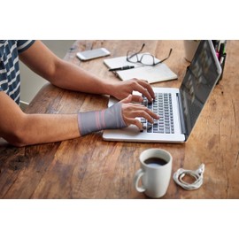 Doctor Developed Wrist & Hand Compression Sleeve/Support/Brace, Palm Protector with Gel Pad, Optimum Comfort for Carpal Tunnel, RSI & More by Dr Arthritis - Pink/Grey, Small