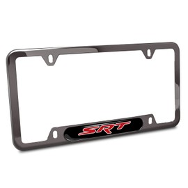 iPick Image Made for Dodge Jeep SRT Logo Black Insert Gunmetal Chrome Stainless Steel License Plate Frame
