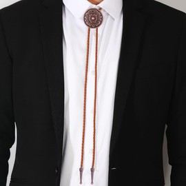 GelConnie Brown Bolo Tie Men Costume Bronze Bolo Tie for Men Womens Bolo Ties Handknited Faux Leather Necktie