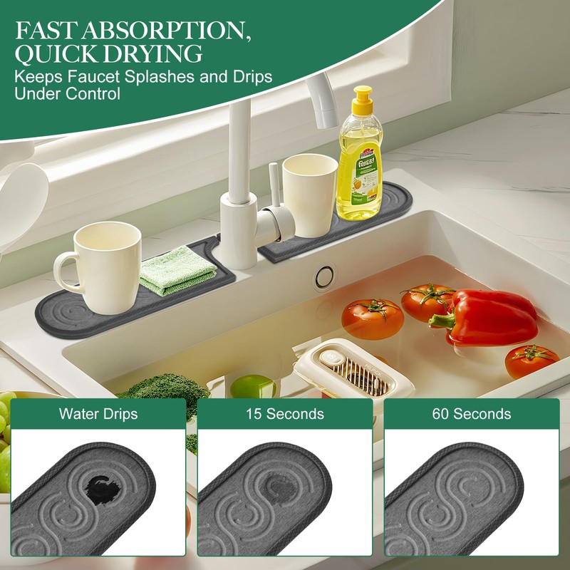 Faucet Mat for Kitchen Sink with Airflow Silicone Sleeve, Instant-Dry
