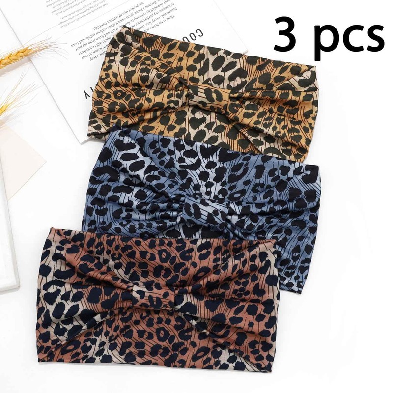 Woeoe Boho Headbands Wide Turban Headband Leopard Printed Hairband Non