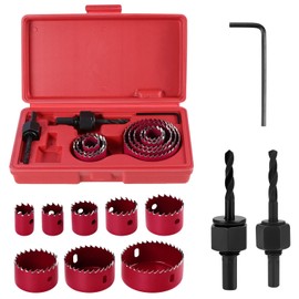Habwea 11-Piece Hole Saw Set, 19-64 mm Hole Saw for Wood Downlights Hole Drill Carbon Steel Hole Saw Cutter Set (11 Pieces Red)