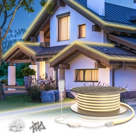 KSIBNW 82ft LED Neon Light Strip,Type AC 110-120V Flexible LED Rope Light,Waterproof/Cuttable/Connectable Neon Strip Light for Home/Garden/Building Decoration(25m,Yellow) (Power Adapter Included)