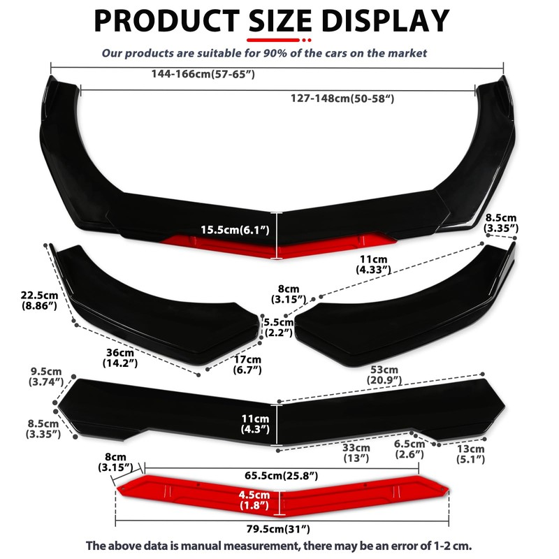 DEERMOTO Universal Front Lip for Car,4 PCS Kit Front Bumper