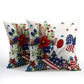 aportt 4th of July Memorial Day Patriotic Pillow Covers 18X18 Inch Flowers Cross American Stars Stripes Decorative Pillow Cases Independence Day Throw Pillows Set of 2 Home Decor for Sofa Couch