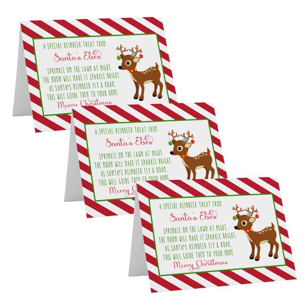Reindeer Food for Christmas Eve (16 Pack) Kids Christmas Party Favors - Rudolph Holiday Party Supplies Red and White - Magic Reindeer Food Gift Tag Labels Folded - Paper Clever Party