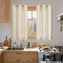 BGment Short Linen Curtains for Kitchen 40 Inch Long 2 Panels, Thick Privacy Light Filtering Window Curtains for Bedroom Basement, Grommet Burlap Cafe Curtains for Small Window, 42 Wide, Natural