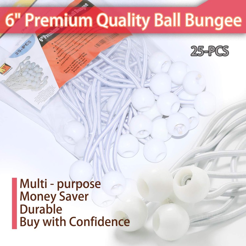 6 inch 25 Piece Heavy Duty 5mm Ball Bungee Canopy