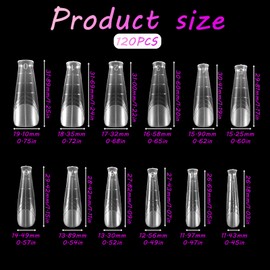 Bewudy Pack of 120 Dual Shape Nails, 12 Size Nail Extensions Acrylic Gel Tips Extension Nail Gel Shapes Nail Shape Set for Professional Nail Designers Nail Art Beginners (Style 1)