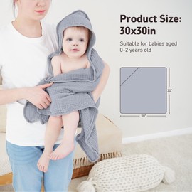 Susurration Hooded Baby Towels for Newborn 2 Pack 100% Muslin Cotton Towel for Babies，Highly Absorbent and Newborn Essential 30x30 Inch (Blue)