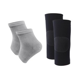 1 Paar Graue Fersensocken Und 1 Paar Schwarze Knieschützer, Rutschfeste Socken, Atmungsaktive, Schweißabsorbierende Socken, Feuchtigkeitsspendende Fußsocken